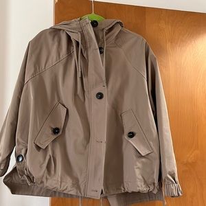 Zara coat with drawstring detail at bottom! Trench coat material!
